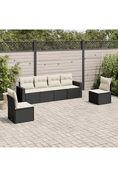 vidaxl Set mobilier de gradina cu perne, 6 piese, negru, poliratan