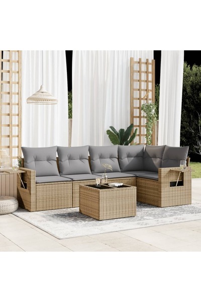 vidaxl Set canapele de gradina cu perne, 6 piese, bej, poliratan