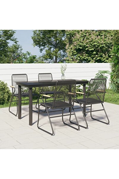 vidaxl Set mobilier de gradina, 5 piese, negru, ratan PVC