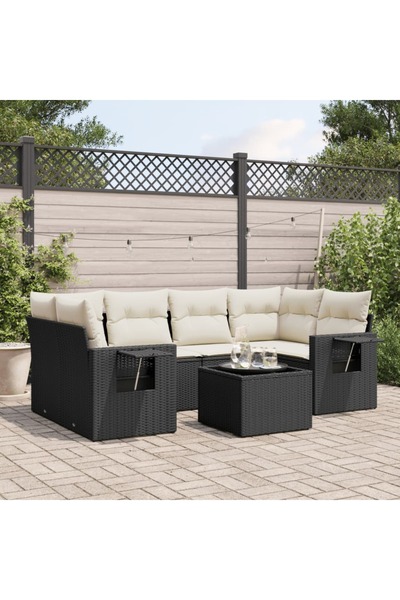 vidaxl Set canapele de gradina cu perne, 7 piese, negru, poliratan