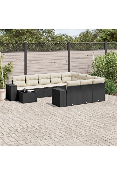 vidaxl Set canapele de gradina cu perne, 11 piese, negru, poliratan