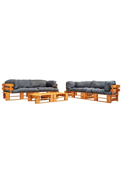 vidaxl Set mobilier de gradina paleti cu perne gri, 6 piese, lemn