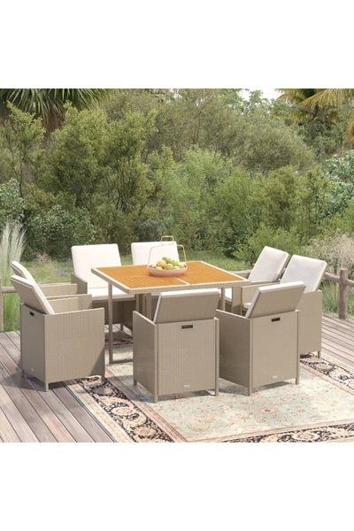 vidaxl Set mobilier pentru gradina cu perne, 9 piese, bej, poliratan