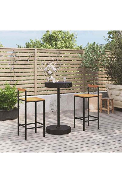 vidaxl Set bar pentru gradina, 3 piese, negru, poliratan/lemn acacia