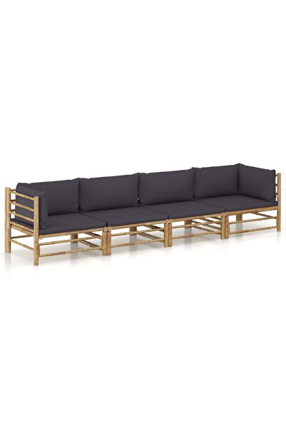vidaxl Set mobilier de gradina cu perne gri a®nchis, 4 piese, bambus