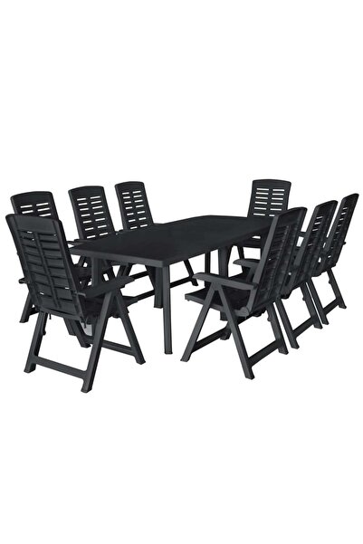 vidaxl Set mobilier de exterior, 9 piese, antracit, plastic
