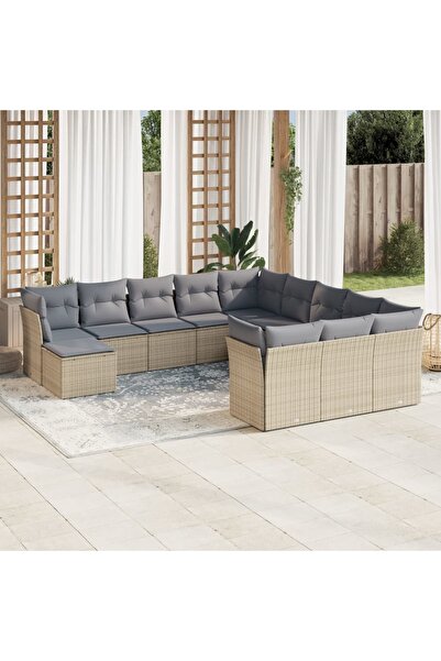 vidaxl Garden sofa set with cushions, 12 pieces, beige, polyrattan