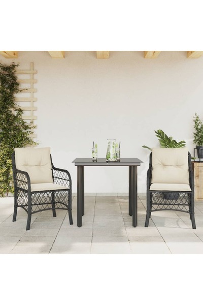 vidaxl Bistro set with cushions, 3 pieces, black, polyrattan