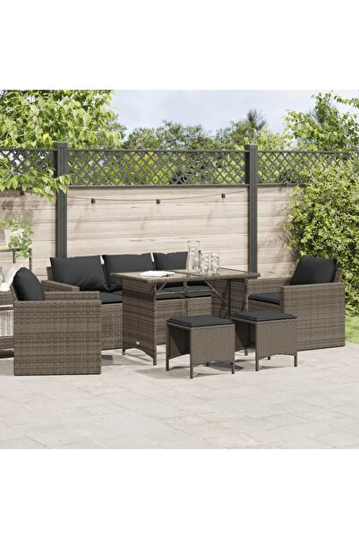 vidaxl Garden furniture set with cushions, 6 pieces, grey, polyrattan