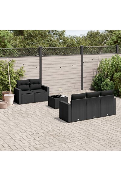 vidaxl Garden furniture set with cushions, 6 pieces, black, polyrattan