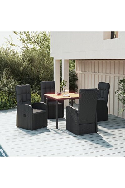 vidaxl Set mobilier de gradina cu perne, 5 piese, negru, poliratan