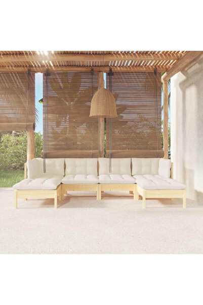 vidaxl Set mobilier gradina cu perne crem, 6 piese, lemn masiv de pin