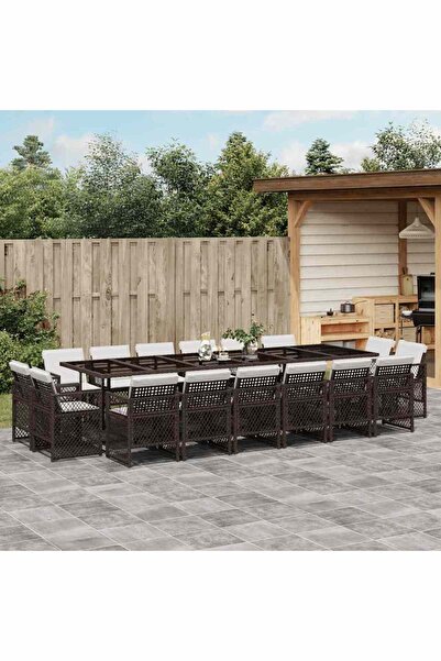 vidaxl Garden furniture set with cushions, 17 pieces, brown, polyrattan