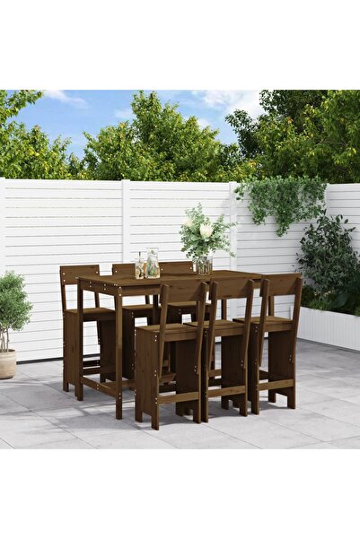vidaxl Set bar de gradina, 7 piese, maro miere, lemn masiv de pin