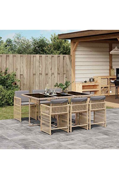 vidaxl Set mobilier pentru gradina, 7 piese, cu perne, bej, poliratan