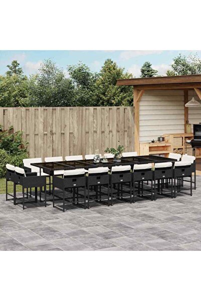 vidaxl Set mobilier de gradina cu perne, 17 piese, negru, poliratan