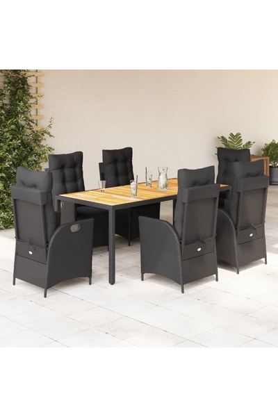 vidaxl Set mobilier de gradina cu perne, 7 piese, negru, poliratan