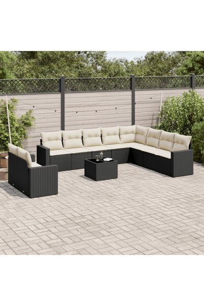 vidaxl Set canapele de gradina cu perne, 11 piese, negru, poliratan