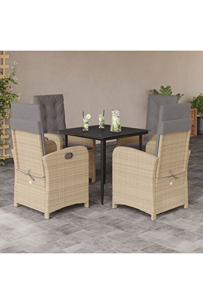vidaxl 5-piece garden furniture set with cushions, beige, polyrattan