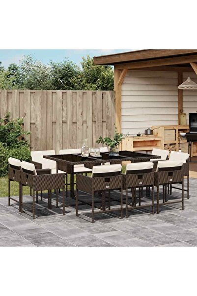 vidaxl Set mobilier de gradina cu perne, 11 piese, maro, poliratan