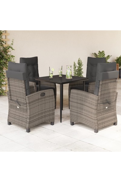 vidaxl Set mobilier de gradina cu perne, 5 piese, gri, poliratan