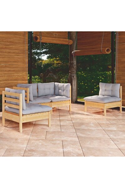 vidaxl Set mobilier gradina cu perne gri, 4 piese, lemn masiv de pin
