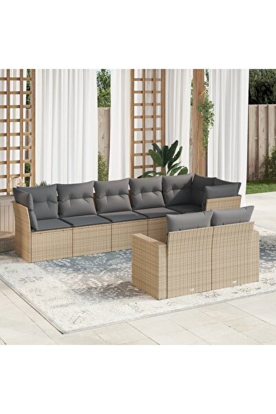 vidaxl Set canapele de gradina, 8 piese, cu perne, bej, poliratan