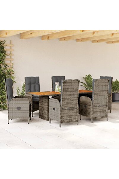 vidaxl Garden furniture set with cushions, 7 pieces, grey, polyrattan