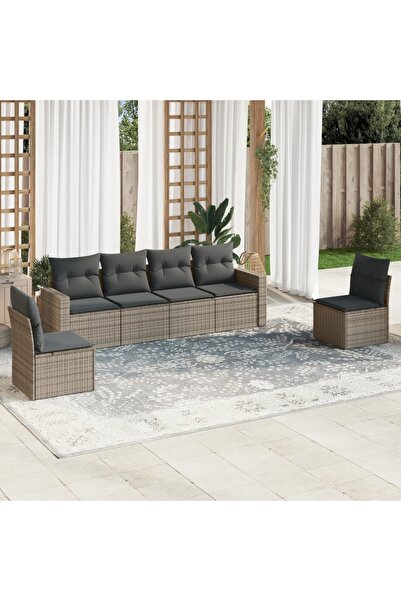 vidaxl Garden furniture set with cushions, 6 pieces, grey, polyrattan