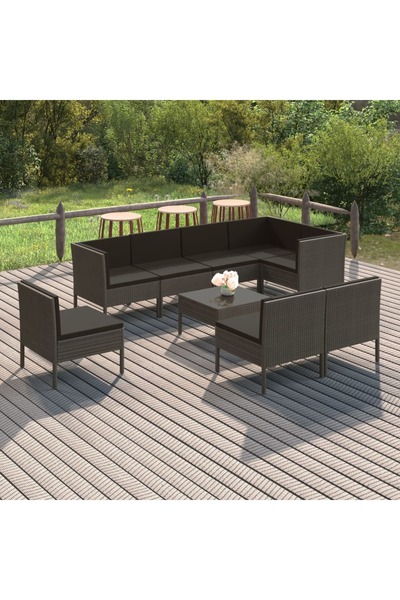vidaxl Set mobilier de gradina cu perne, 9 piese, gri, poliratan