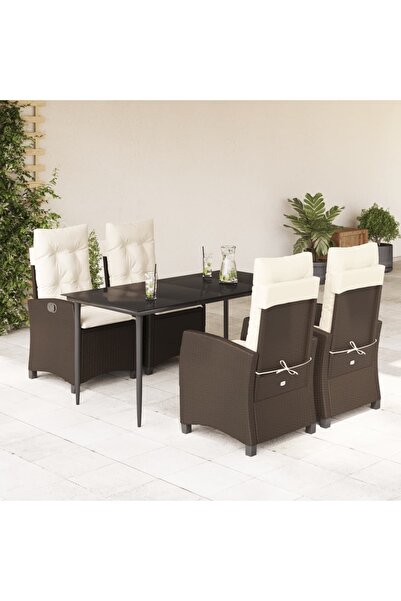vidaxl Set mobilier de gradina, 5 piese, cu perne, maro, poliratan