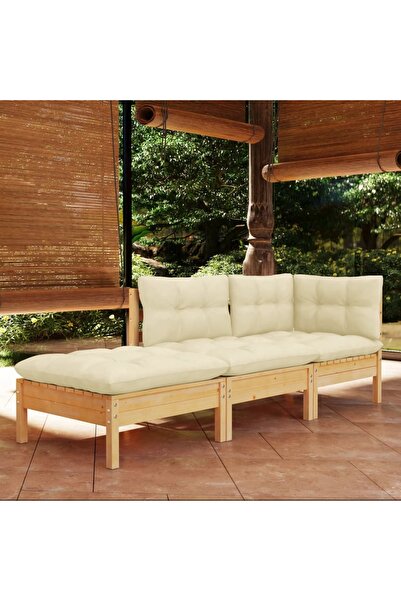 vidaxl Set mobilier gradina cu perne crem, 3 piese, lemn masiv de pin