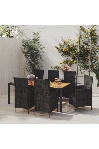 vidaxl Set mobilier de exterior cu perne, 7 piese, negru, poliratan