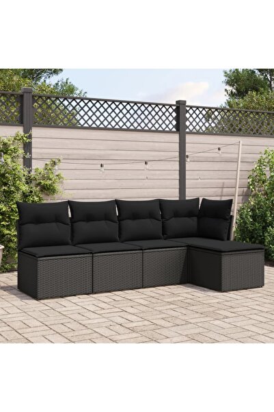 vidaxl Set mobilier de gradina cu perne, 5 piese, negru, poliratan