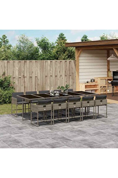 vidaxl Set mobilier de gradina cu perne, 11 piese, gri, poliratan