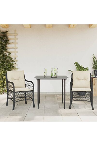 vidaxl Bistro set with cushions, 3 pieces, black, polyrattan