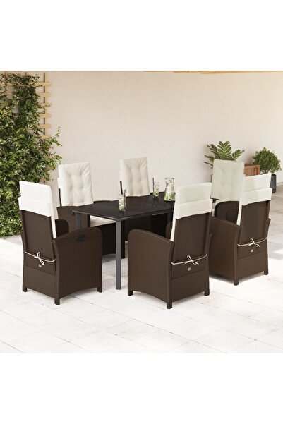 vidaxl Set mobilier de gradina cu perne, 7 piese, maro, poliratan