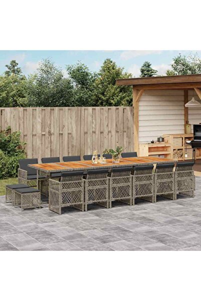 vidaxl Garden furniture set with cushions, 17 pieces, grey, polyrattan