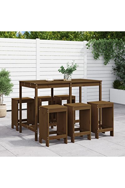 vidaxl Set bar de gradina, 7 piese, maro miere, lemn masiv de pin