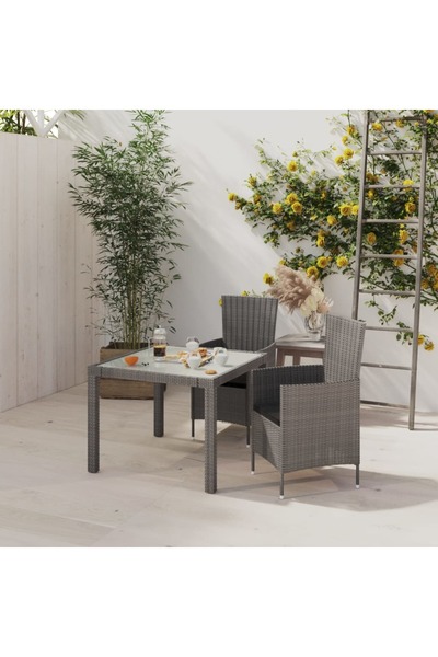 vidaxl Set mobilier de exterior cu perne, 3 piese, gri, poliratan