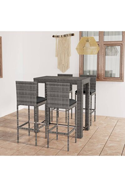 vidaxl Set mobilier bar de gradina cu perne, 5 piese, gri, poliratan