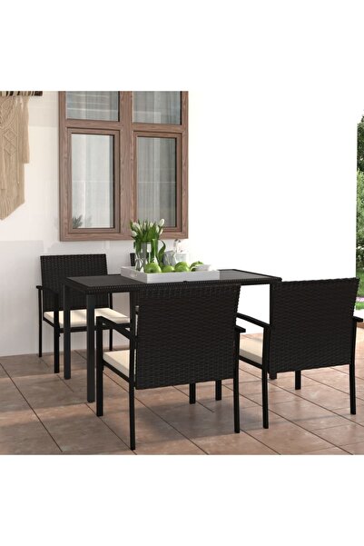 vidaxl Set mobilier de gradina, 5 piese, negru, poliratan