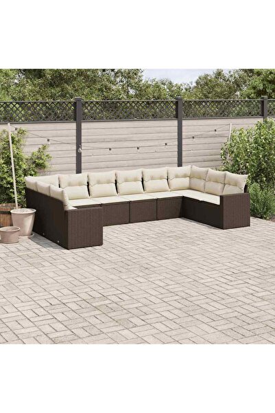 vidaxl Garden sofa set with cushions, 10 pieces, brown, polyrattan