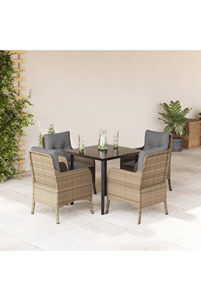 vidaxl Set mobilier de gradina cu perne, 5 piese, bej, poliratan