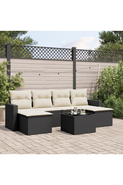 vidaxl Set canapele de gradina cu perne, 7 piese, negru, poliratan