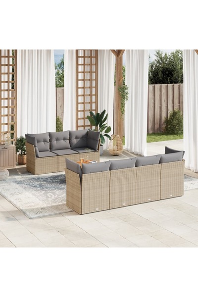 vidaxl Set canapele de gradina, 8 piese, cu perne, bej, poliratan
