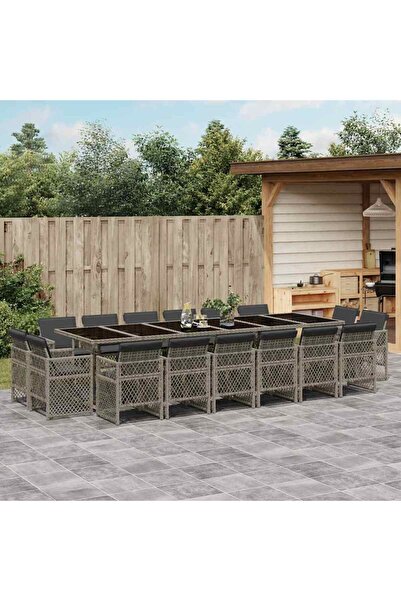 vidaxl Garden furniture set with cushions, 17 pieces, grey, polyrattan
