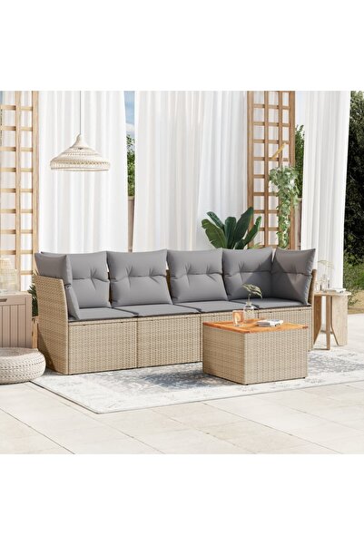 vidaxl Set canapele de gradina cu perne, 5 piese, bej, poliratan