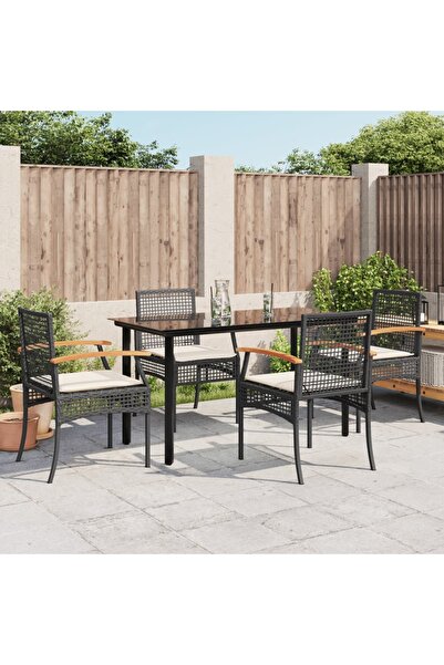 vidaxl Garden furniture set with cushions, 5 pieces, black, polyrattan
