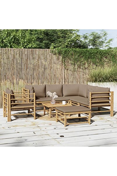 vidaxl 8-piece garden furniture set with taupe grey cushions, Bamboo
